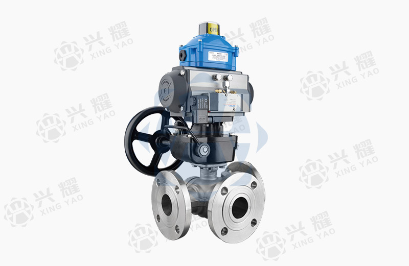 Pneumatic three-way ball valve